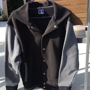 Black and gray varsity hoodie